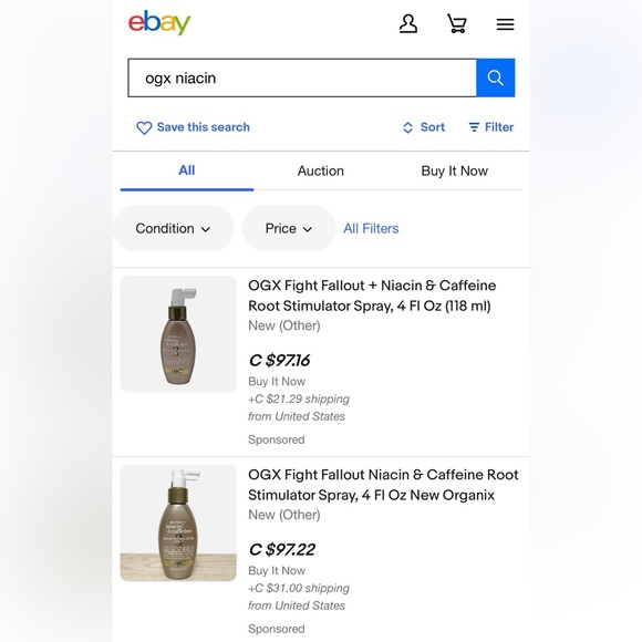 2/$35 OGX NIACIN & CAFFEINE ROOT STIMULATOR SPRAY - BRAND NEW! - Picture 2 of 3